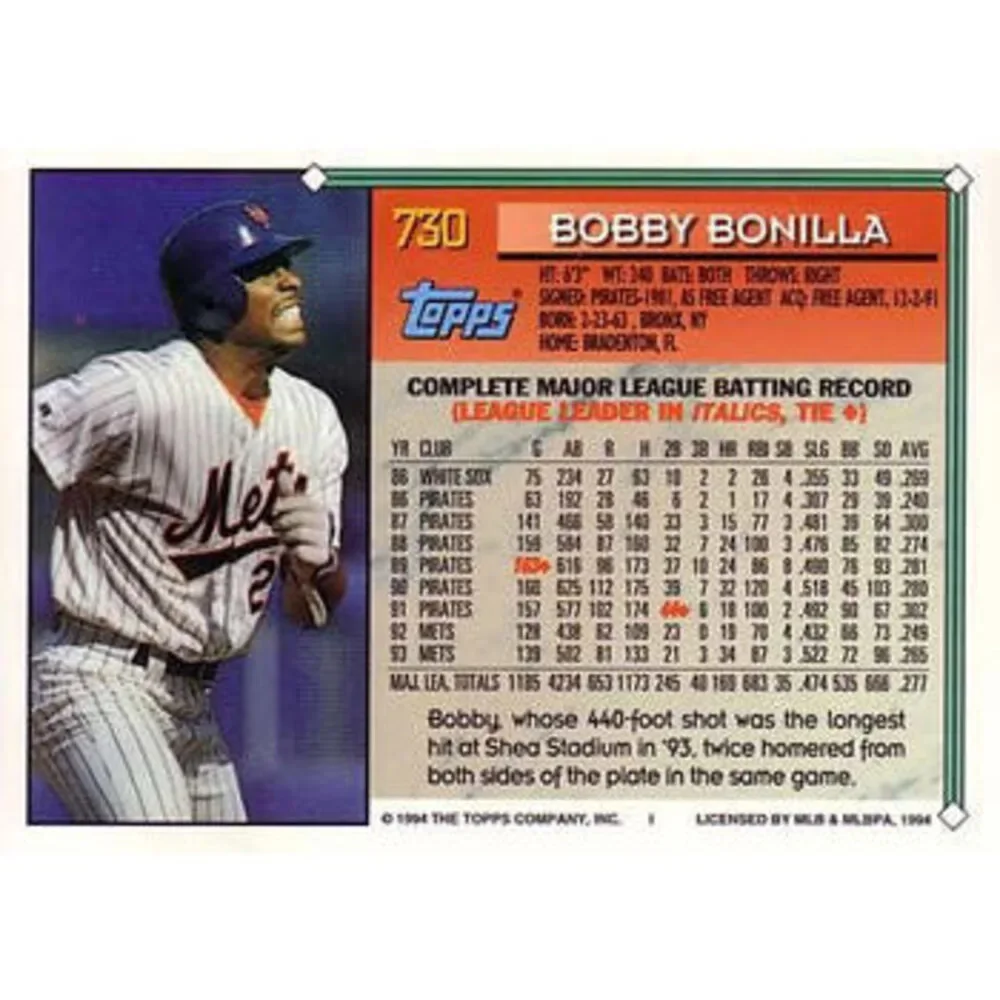 1994 Topps Bobby Bonilla # 730 New York Mets